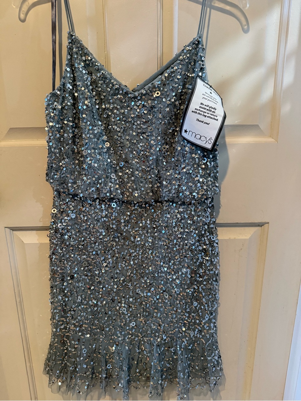 Adrianna Papell Silver Sequin Evening Dress (Light Gray Lining)